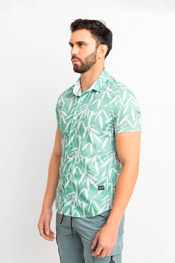 Camisa hombre verde jade estampado